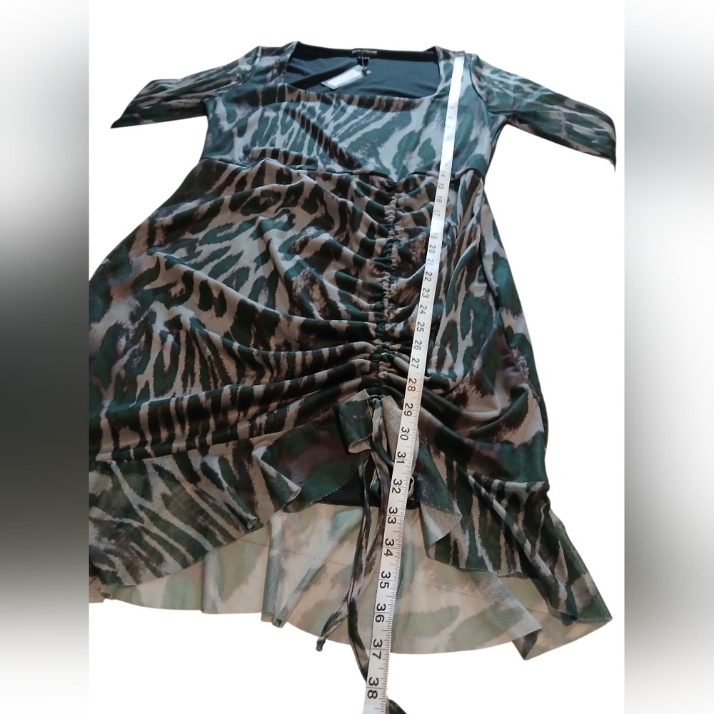 Pretty Little Thing Mesh Sheer Ruched Assymetric Dress 10 Fairy goth Gothic - Picture 11 of 12